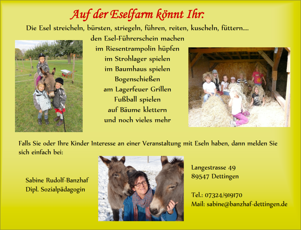 Freizeitangebote auf der Eselfarm